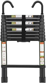 Telescopic Ladder, 8.5FT RIKADE Aluminum Telescoping Ladder with Non-Slip Feet and Stable Hook, Portable Extension Ladder for Household and Outdoor Working, 330lb Capacity Black