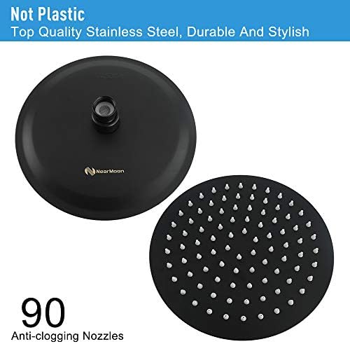 NearMoon Rain Shower Head, Ultra-Thin Design-Pressure Boosting, Awesome Some Experience, High Flow Stainless Steel Rainfall Head (8 Inch,Matte Black)