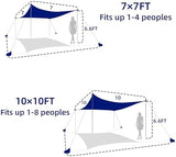 UMARDOO Family Beach Tent Canopy Sun Shade Portable 10×10FT, Large Wind Resistance Beach Sun Shelter Easy Setup with Packable Carry Bag for Outdoor Travel UPF 50+ (Blue)
