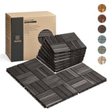 10 Pcs Interlocking Deck Tiles, Patio Flooring - Outdoor Waterproof Acacia Wood Tiles for All Weather Use - Balcony, Backyard, Indoor & Outdoor (Black, 10 Pcs - 12.1 Square Ft)