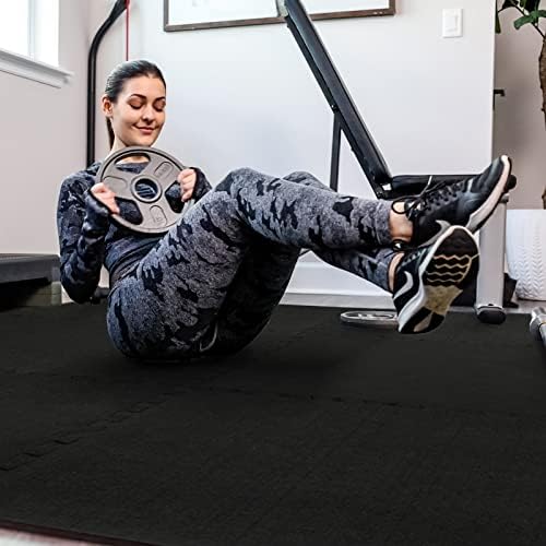 SUPERJARE 0.56'' Thick 12 Pcs 48 Sq Ft Rubber Top Exercise Equipment Mats, High Density EVA Foam Mats with Rubber Top, Interlocking Gym Flooring for Home Gym, Protective Workout Mat, Black