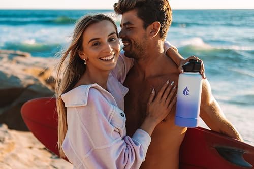 HYDRO CELL Stainless Steel Insulated Water Bottle with Straw - For Cold & Hot Drinks - Metal Vacuum Flask with Screw Cap and Modern Leakproof Sport Thermos for Adults (Lavender/White 40oz)