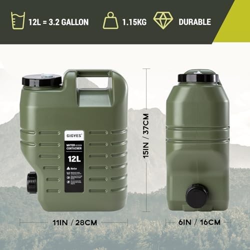 3.2 Gallon Camping Water Jug with Spout, GIGYES No Leakage Food Grade Camping Water Tank with Spigot for Picnic, BBQ Supplies