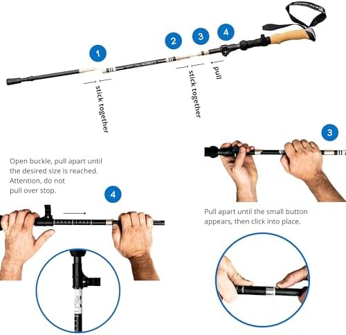 Collapsible Trekking Poles for Hiking I Carbon or Aluminum Hiking Poles Ultra Lightweight I Adjustable Trekking Poles for Women and Men with Cork Grip