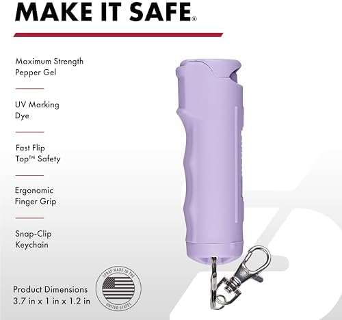 SABRE Pepper Gel with Fast Flip Top, Maximum Strength OC Spray, Snap Clip for Easy Carry and Fast Access, Finger Grip for More Accurate and Faster Aim, UV Marking Dye, 0.54 fl oz, Easy to Use Safety