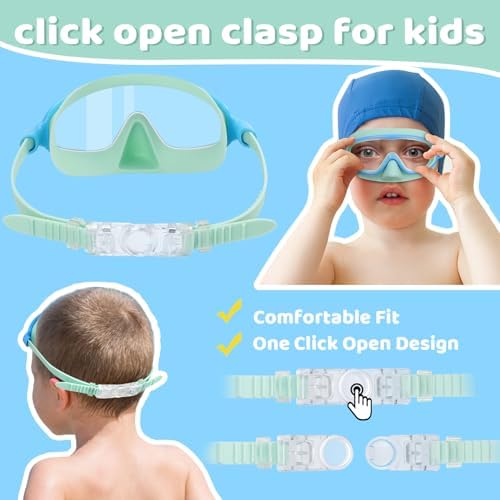 Vvinca 2 Pcs Kids-Swim-Goggles with Nose Cover, Swimming Diving Mask Wide View Anti Fog UV Anti Shattered Lens for Kids 3-6