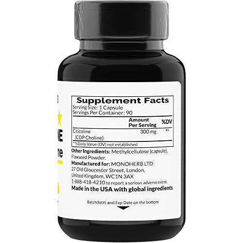 MONOHERB Citicoline CDP Choline 300 mg per Capsule - 90 Vegetarian Capsules