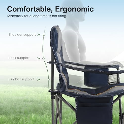 Oversized Portable Camping Folding Chair, Heavy Duty Foldable Outdoor Chair, Camp Chair with Cup Holder and Cooler Bag for Camp, Travel, Support 450 LBS, 2 Pack(Blue)…
