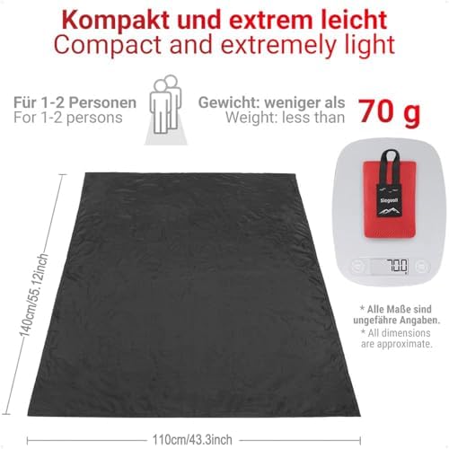 Pocket Picnic Blanket for 1-2 Persons, 43x55″ Sand Free Beach Blanket, Water-Repellent Compact Small Beach Mat, Lightweight Picnic Mat for Outdoor Hiking Camping Travel(Black)