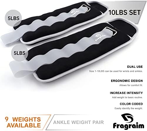 Ankle Weights for Women, Men and Kids - 1/2/3/4/6/8/10/12/15/20 LBS 1 Pair Strength Training Wrist/Leg/Arm Weight with Adjustable Strap for Jogging, Gymnastics, Aerobics, Physical Therapy