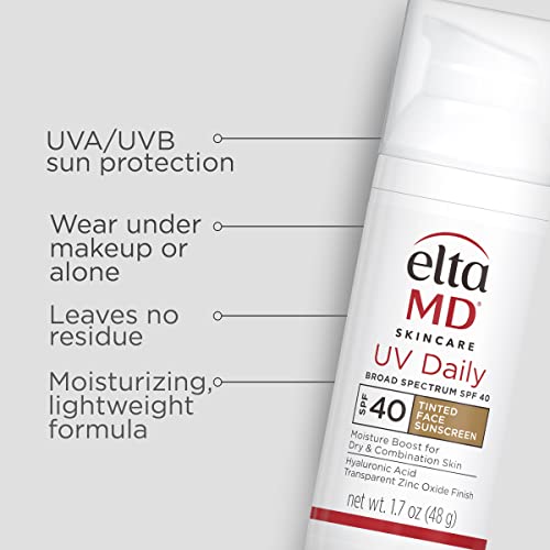 EltaMD UV Daily Tinted SPF 40 Face Sunscreen Moisturizer with Zinc Oxide, Tinted Daily Face Moisturizer with SPF, Sunscreen for Dry Skin,1.7 oz Pump (Pack of 2)