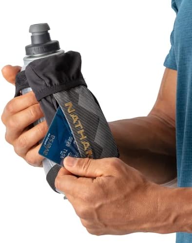 Nathan Running Handheld Quick Squeeze Water Bottle. No-Grip Adjustable Hand Strap. 12oz / 18oz / Insulated. Reflective Hydration Water Bottle.