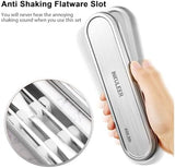 Travel Cutlery Set - 18/8 Stainless Steel Reusable Utensils with Metal Case, Portable Silverware for Camping, Office, Travel & Outdoor Dining