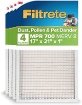 Filtrete 17x21x1 AC Furnace Air Filter, MERV 8, MPR 700, Tough on Pollen, Easy on Airflow, 3-Month Pleated 1-Inch Electrostatic Air Cleaning Filter, 4-Pack (Actual Size 16.69 x 20.69 x 0.81 in)