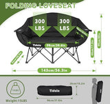 Double Camping Chairs, Oversized Loveseat Camping Chairs for Adults, Outdoor Folding Chairs Lawn Chairs Camping Couch with Cup Holder & Wine Glass Holder for Outside - Support 600Lbs (Black)