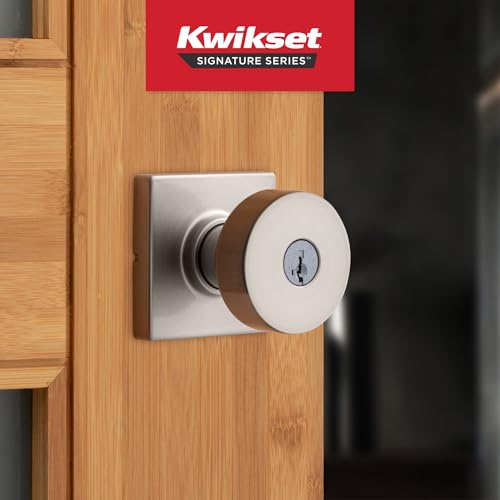 Kwikset Pismo Entry Door Knob with Lock and Key, Secure Keyed Handle Exterior, Front Entrance and Bedroom, Satin Nickel, 10 Pack, Pick Resistant SmartKey Rekey Security and Microban