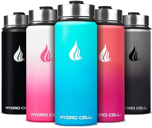 HYDRO CELL Stainless Steel Insulated Water Bottle with Straw - For Cold & Hot Drinks - Metal Vacuum Flask with Screw Cap and Modern Leakproof Sport Thermos for Adults (Teal/Blue 18oz)