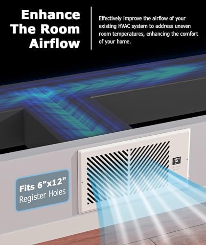 AirBlaze Z4, Quiet Register Booster Fan, Smart Vent Booster Fan with Thermostat Control & Remote Control, 10-Speed Control Heating Cooling AC Vent Fan (White, 6 x 12 inch)