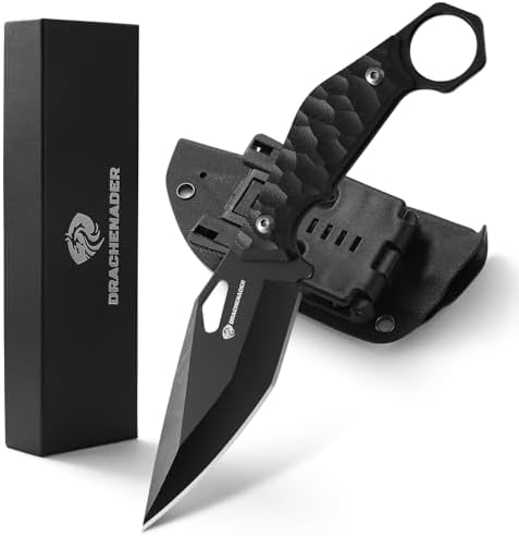 Survival Knife SEAL-FULL BLACK 9" EDC Fixed Blade Tactical Horizontal Carry Knife for Men with Kydex Sheath, 5mm Thick Stainless Steel, G10 Anti-Slip Handle, Ideal for Gifting, Full Black