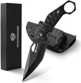 Survival Knife SEAL-FULL BLACK 9" EDC Fixed Blade Tactical Horizontal Carry Knife for Men with Kydex Sheath, 5mm Thick Stainless Steel, G10 Anti-Slip Handle, Ideal for Gifting, Full Black