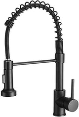 OWOFAN Modern Single Handle Spring Kitchen Faucet with Pull Down Sprayer, Matte Black Kitchen Sink Faucet 866080R