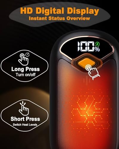Hand Warmers Rechargeable - 7000mAh Electric Hand Warmer Reusable 2 Pack with LED Digital Display, 4 Levels Max 132℉, 20 Hrs Warmth Magnetic Portable Pocket Heater for Golf, Camping, Hunting, Fishing