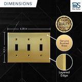Rio Salto BRASS Modern Metal Gold Triple Toggle Light Switch Metal Wall Plate 3-Gang Toggle Wallplate Cover Wall Plate Light Switch Covers