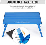 Ultralight Aluminum Mini Table, Foldable Small Beach Table with Retractable Legs, 66lbs/30kg Weight Capacity, Suitable for Picnic Camping Outdoor Hiking(Blue)