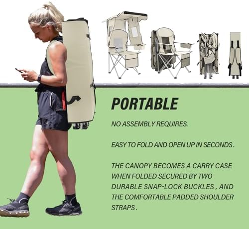 BDL Camping Chair with Canopy Shade Portable Folding Beach Chairs with Cooler, Mesh Backrest, Cup Holder, and Pocket for Camping, Fishing, Beach, and Sports