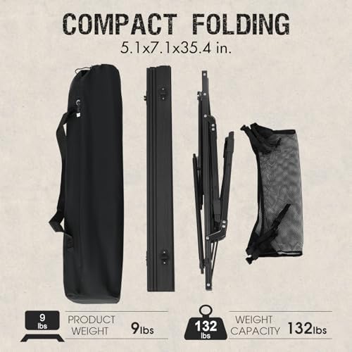 PORTAL Camping Table Foldable Portable with Adjustable Legs, Aluminum Folding Table Roll Up Table with Carrying Bag for Outdoor, Beach, Picnic, Backyards, BBQ and Party, Black