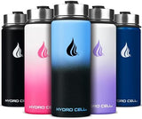 HYDRO CELL Stainless Steel Insulated Water Bottle with Straw - For Cold & Hot Drinks - Metal Vacuum Flask with Screw Cap and Modern Leakproof Sport Thermos for Adults (Blue/Black 18oz)
