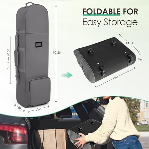 Golf Travel Bags for Airlines with Adjustable Support Rod and Detachable Shoulder Straps, Soft Foldable Golf Club Travel Covers, 900D Heavy Duty Oxford -Universal Size
