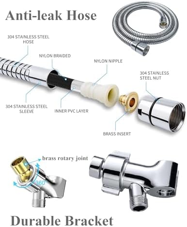 Shower Head with Handheld High Pressure Multi-Function 7 modes, Built-in Power Wash to Clear Tub, Tile & Pets, 5” High Flow Hand Held Rain Showerhead with Extra Long Hose and Adjustable Bracket