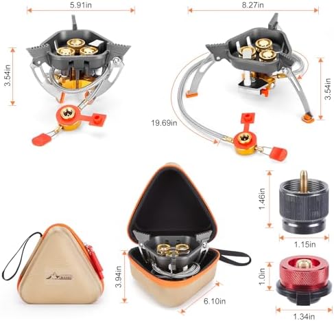 WADEO 7200W Windproof Camping Stove, Camping Gas Stove with Piezo Ignition, Two Fuel Canister Adapter, Carry Case, Portable Stove, Backpacking Stove for Outdoor Backpacking Hiking and Picnic