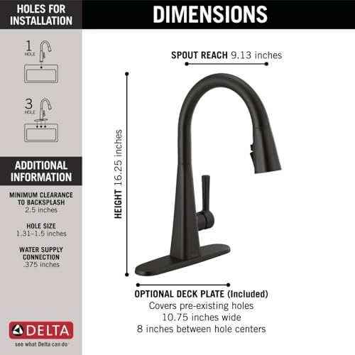 Delta 19802Z-BL-DST Lenta Kitchen Faucet, Standard, Matte Black