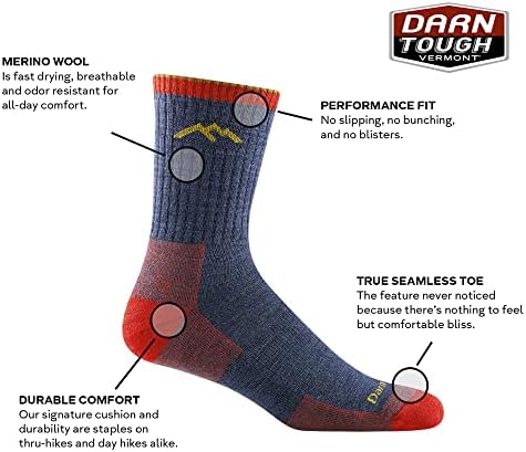 Darn Tough Hiker Midweight Micro Crew Sock with Cushion, Mens Socks for Hiking and Camping, Boot Socks