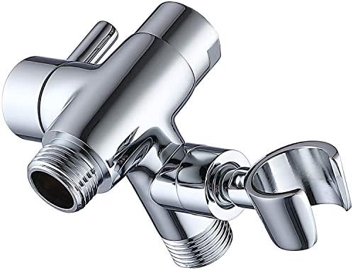G-Promise Solid Metal Shower Arm Diverter with Holder for Hand Held Showerhead and Fixed Spray Head, G 1/2 3-Way Bathroom Universal Diverter System Replacement Part (Polished Chrome)