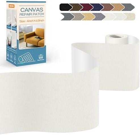 KING MOUNTAIN Canvas Repair Tape,Outdoor Gear Patch, 4×63 Inches,Waterproof,Self-Adhesive for Repairing Boat Covers,Sun Shades,Sofas,Tents,Lounge Chairs,Awnings (Off White)