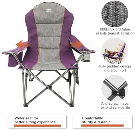 Camping Chairs for Adults,High Back Folding Camp Chair with Cup Holder and Cooler Bag,Heavy Duty Outdoor Lawn Chairs,Perfect for Camping,Hiking,Picnics,and Beach Trips,Purple
