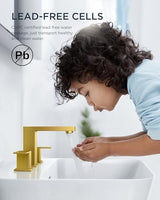 FORIOUS Square Gold Bathroom Faucet Widespread 8 Inch, 2 Handle Brushed Gold Bathroom Sink Faucet 3 Hole with Metal Drain, 24" CUPC Supply Lines and Spare Aerator, Vanity Sink Remodel