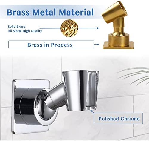 YDmeet Shower Head Holder, Adjustable Handheld Brass Shower Head Bracket, Wall Mount Holder, Drill Free Glue Installation (Polished Chrome)