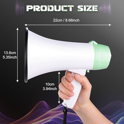 MyMealivos Portable Megaphone Bullhorn 20 Watt Power Megaphone Speaker Voice and Siren/Alarm Modes with Volume Control and Strap (White&Green)