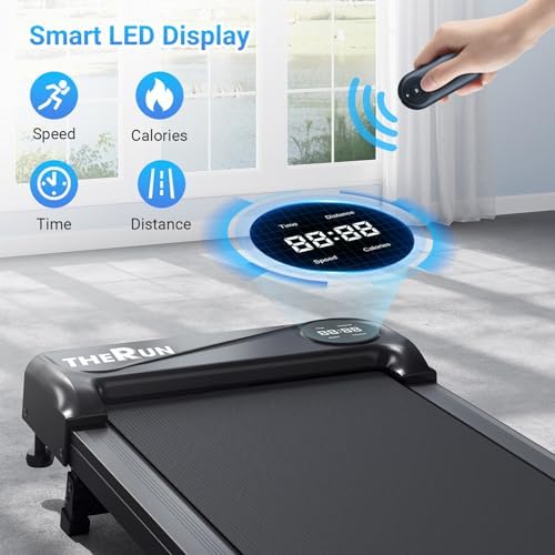 THERUN Walking Pad Treadmill Under Desk, Portable Mini Treadmill for Home/Office, Walking Pad Treadmill 2.5HP, Walking Jogging Machine with 265 lbs Weight Capacity Remote Control LED Display
