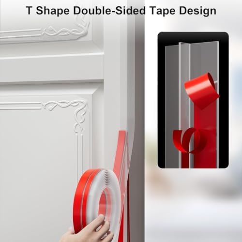 T-Shaped Door Draft Stopper, 1.97 in x 20 Ft Silicone Seal Strip for Windows Gaps, 1.8mm Thickest Seal Strip Weather Stripping Shower Sweep, Clear
