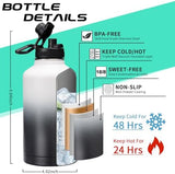 64OZ Stainless Steel Water Bottle with Paracord Handle, Straw/Spout Lid, Half Gallon Vacuum Insulated Water Flask Jug, Leak-Proof Large Sports Jug for Biking Travel Camping