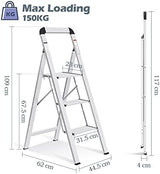 KINGRACK Aluminium 3 Step Ladder, Lightweight Step Stool with Non-Slip Pedals, Handrail, 330 LBS Foldable Step Ladder for Kitchen, Garage, Home, Space Saving, Sturdy and Portable, Silver