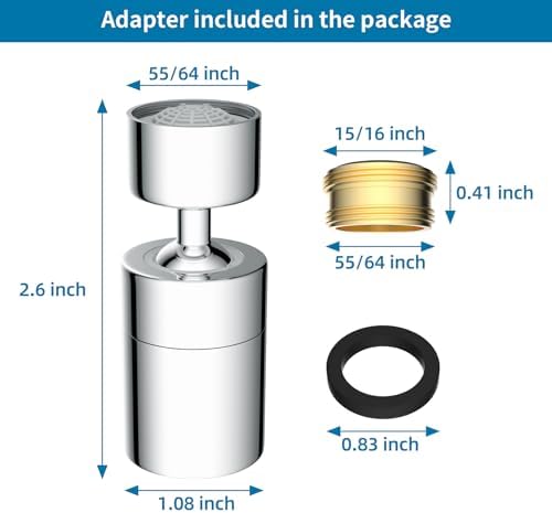 Hibbent NSF/ANSI/CAN 61 Certified Faucet Aerator, Kitchen Sink Aerator, 2 Water Flow CUPC Certification 360-degree Swivel Faucet Extender, 55/64 Inch Female Thread, Water Saving-Chrome Finish