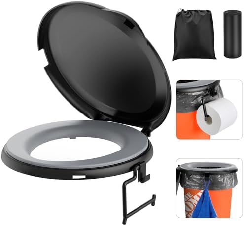Bucket Toilet Seat with Cushion, 5 Gal Bucket Toilet Seat with Lid for Camping, Soft Cushion Toilet Seat with Storage Bags and Disposable Toilet Bags, Camping, Hiking, Emergency, Car, Boat