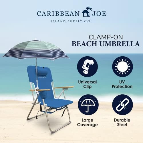 Caribbean Joe Beach Umbrella for Chair, Adjustable and Universal Clamp On Beach Umbrella with UV Protection, 48 Inch Arc