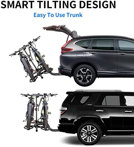 WEIZE Hitch Bike Rack, Wobble Free Smart Tilting Folding Bicycle Car Racks for Standard, Fat Tire and Electric Bike, 2-Bike 160 lbs Capacity, 2-inch Receiver